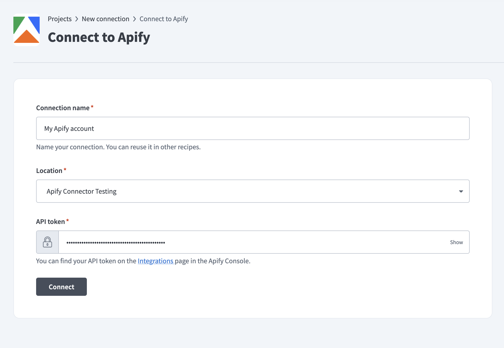 Screenshot of the Workato API Key authentication form