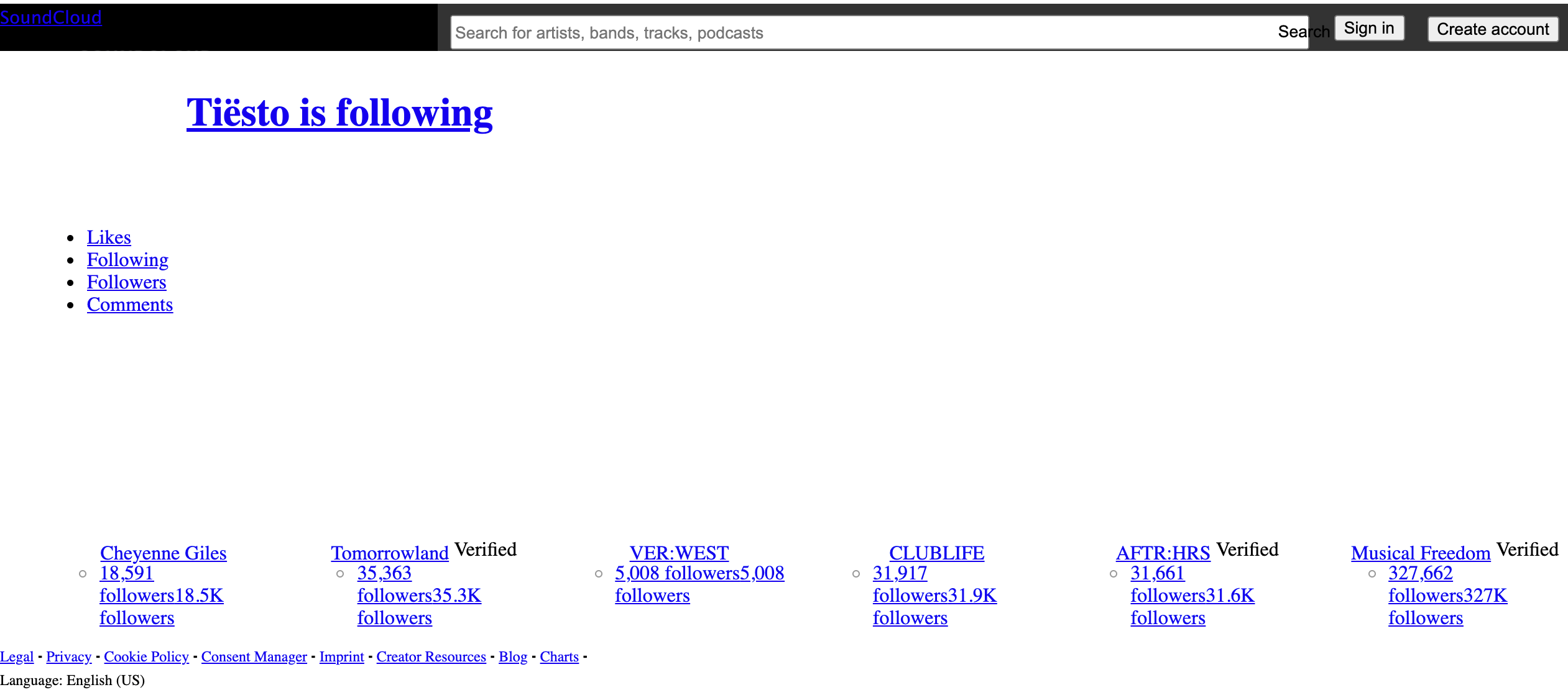 SoundCloud with no CSS or image resources loaded